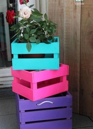 Дерев'яний декоративний ящик для квітів і подарунків. дерев'яний ящик. декоративний ящик.1 фото