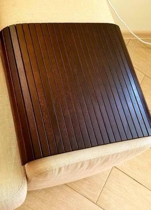 Деревянная накладка, столик, коврик на подлокотник дивана. деревянный коврик -накладка на пуфик7 фото
