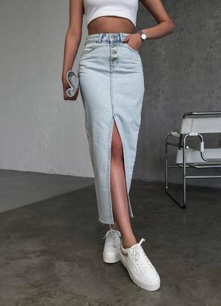 Женская длинная макси миди с разрезом джинсовая юбка,женская джинсовая юбка макси длинна с разрезом1 фото