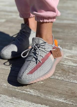 👟adidas yeezy boost 350 v2 (серые с оранжевым)5 фото