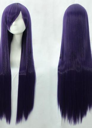Длинный темно-фиолетовый парик resteq 100см, прямые волосы, челка. искусственный парик баклажанного цвета.