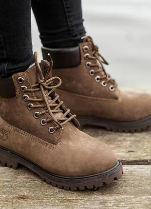 Зимние женские ботинки на меху timberland 6-inch коричневые (тимберленд, черевики)