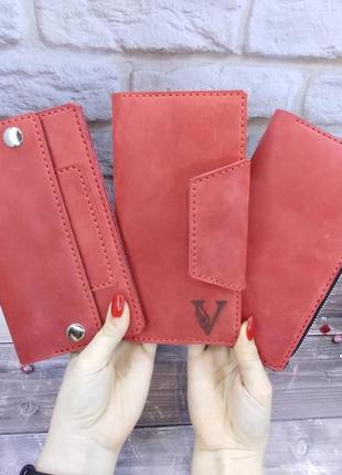 Жіноче портмоне червоне з шкіри1 фото