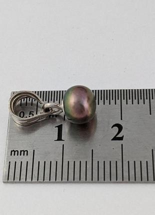 Підвіс, кулон натуральна річна чорна перлина, 7 мм срібло 925 гатунку2 фото