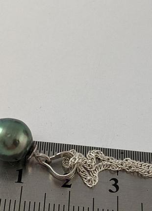 Кулон, підвіс, натуральна культивована океанічна чорна перли на таїти, срібло 875 гатунку2 фото
