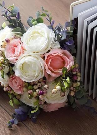 Свадебный букет невесты (искусственные цветы)4 фото