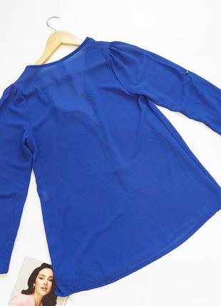 Новая женская синяя легкая блуза свободного, витиеватая молния со средним рукавом, рукав регулируется на пуговице от бренда zebra4 фото