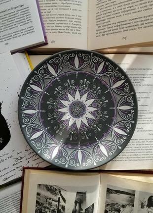 "серебряная жемчужина" декоративная тарелка с росписью ручной работы.2 фото