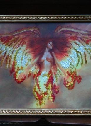 Картина вышитая чешским бисером "птица феникс"