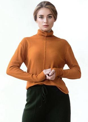 Гольф из шелка и мериносовой шерсти свободной посадки с воротником turtleneck в цвете терракот1 фото