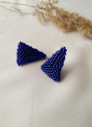 Серги пусети сині триугольники серги гвоздики подарунок дівчині