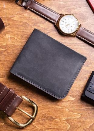 Шкіряний гаманець нік з натуральної шкіри в чорному кольорі, 10 кольорів на вибір 00382 фото