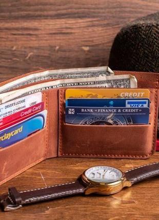 Чоловічий шкіряний гаманець нік з натуральної шкіри в помаранчевому кольорі, 10 кольорів на вибір 0038