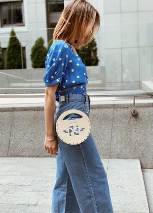 Стильная деревянная женская сумочка figlimon miniature | нежно голубая2 фото