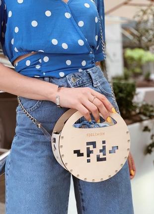 Стильная деревянная женская сумочка figlimon miniature | нежно голубая3 фото
