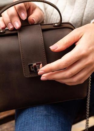 Кожаная сумка-саквояж «софия» в темно-коричневом цвете 00283 фото