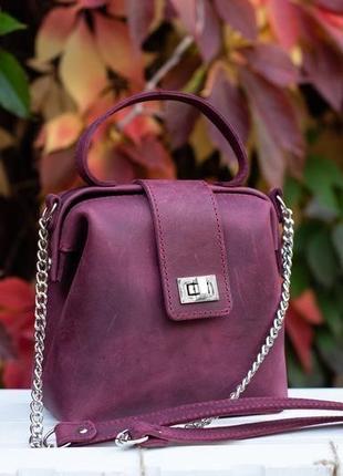 Шкіряна сумка-саквояж «софія» в бордовому кольорі 00282 фото