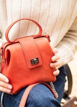 Кожаная сумка-саквояж «софия» в красном цвете 00282 фото