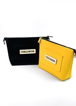 Женская стильная сумка на зиму figlimon shopper + косметичка | черный с бежевой полоской3 фото