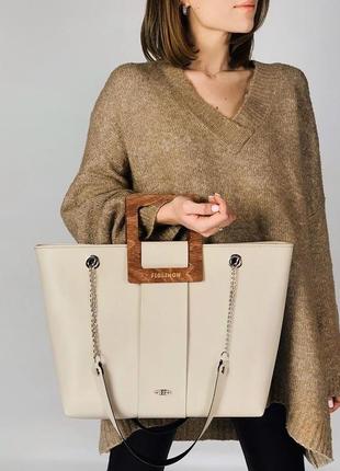 Стильная женская сумка figlimon shopper| бежевая1 фото