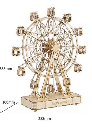 Конструктор robotime оглядове колесо 232 деталей. дерев`яна 3d модель з музикою 28*10*34 см7 фото