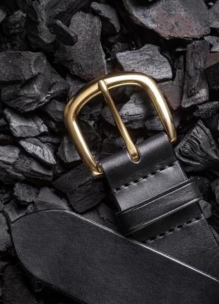 Кожаный ремень с латунной пряжкой в классическом черном цвете от мастерской hidemont 018510 фото