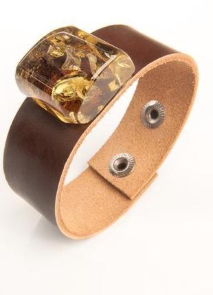 Кожаный браслет с натуральным янтарем2 фото