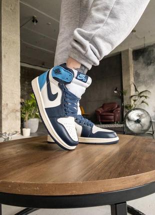 👟nike air jordan 1 retro (темно/синие с белым)6 фото