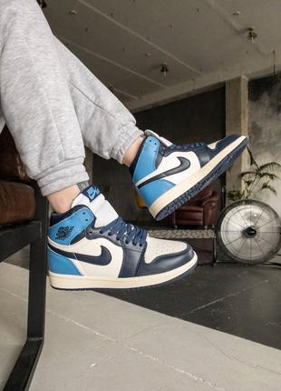 👟nike air jordan 1 retro (темно/синие с белым)1 фото