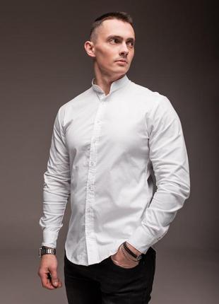 Біла чоловіча сорочка casual комірець - стійка