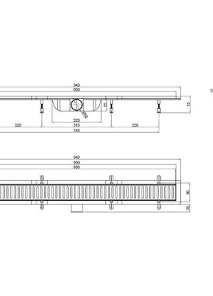 Трап душевой линейный с сухим затвором нержавеющая решетка 900х73  q-tap. трапы для душа2 фото