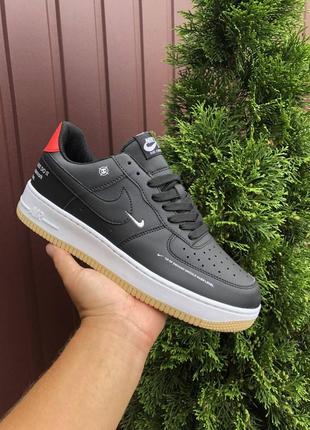 👟nike air force 1 (чёрные с бело/красным)1 фото