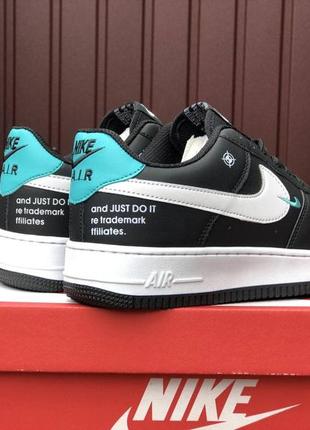 👟nike air force 1 (чёрные с бело/бирюзовым)3 фото