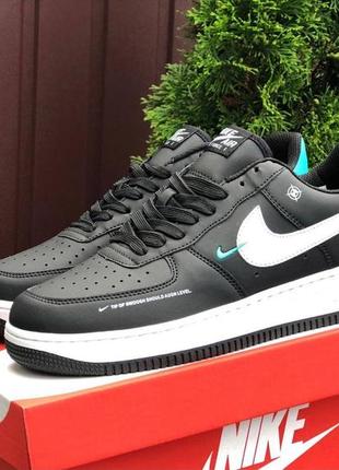 👟nike air force 1 (чёрные с бело/бирюзовым)