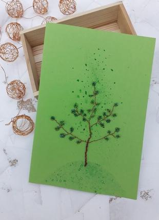 Открытка с бисерным деревом1 фото