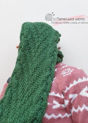 Шикарный, вязанный зелёный снуд, хомут из овечьей шерсти, handmade3 фото