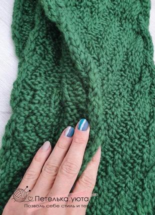 Шикарный, вязанный зелёный снуд, хомут из овечьей шерсти, handmade6 фото