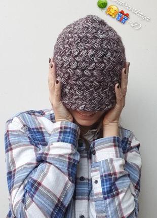 В'язана, модна шапка з мохеру, handmade4 фото