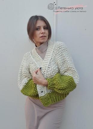 Модна, об'ємна, в'язана кофта з напівшерсті, handmade10 фото