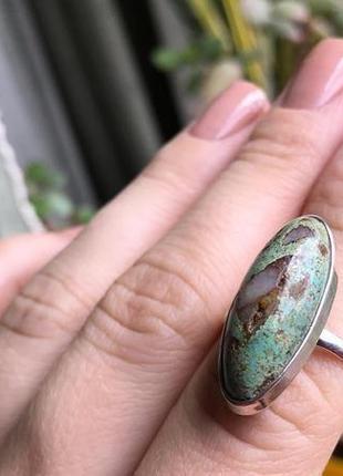 Кольцо  с уникальным камнем: натуральная пейзажная бирюза