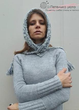 В'язана шапка, капюшон, косинка з кидмохера, handmade3 фото