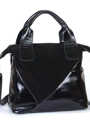 Женская сумка кожаная 49 черный замш/наплак