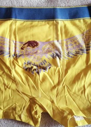 Трусы новые мужские боксерки рисунок орёл жёлтые, резинка синяя, размер l1 фото