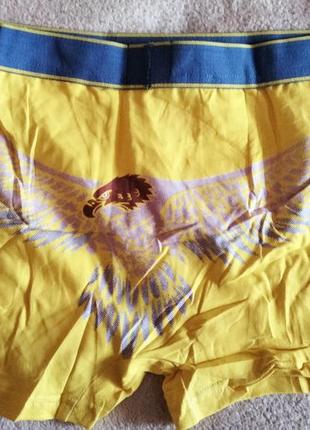 Трусы новые мужские боксерки рисунок орёл жёлтые, резинка синяя, размер l2 фото