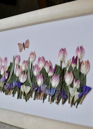 Картина из натуральных цветов «поле тюльпанов»4 фото