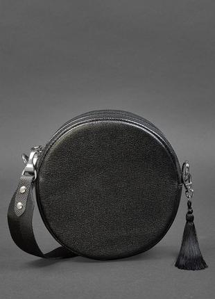 Круглая женская кожаная сумочка tablet черная  blackwood3 фото