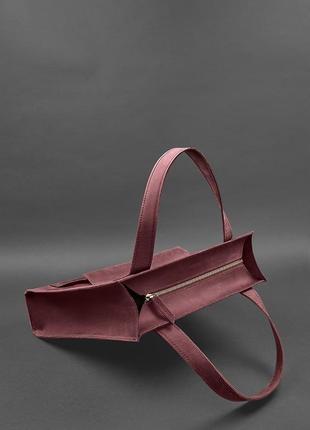 Шкіряна жіноча сумка шоппер бетсі з кишенею бордова4 фото