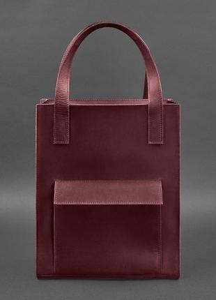Шкіряна жіноча сумка шоппер бетсі з кишенею бордова1 фото