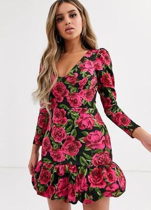Asos  платье цветочный принт розы мини размер м