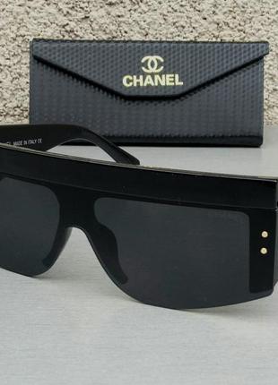 Chanel очки маска женские солнцезащитные черные1 фото